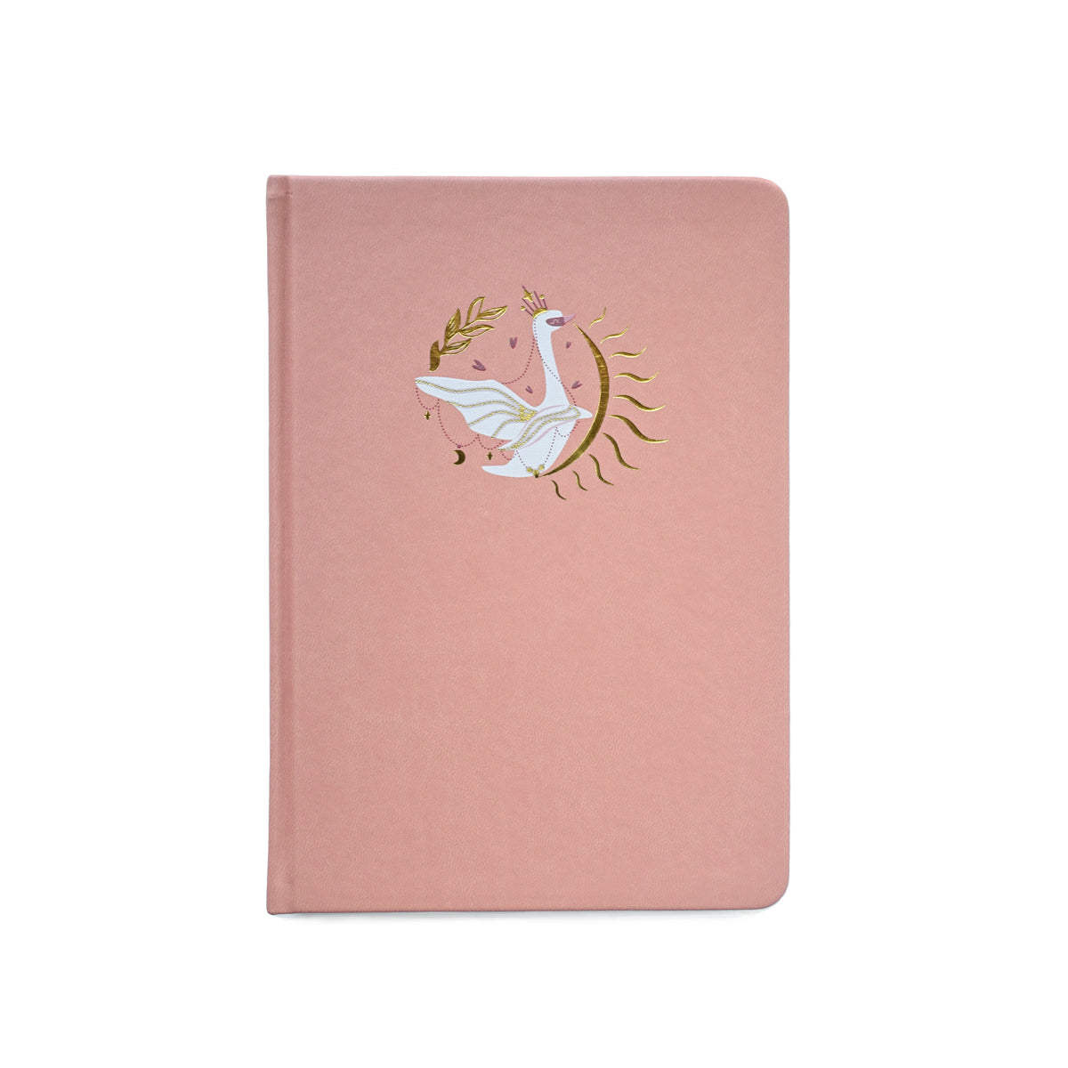 Dusty rose A5 journal with gold-toned swan and sun design